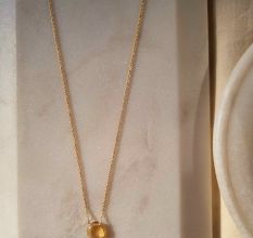 Citrine gemstone necklace, dainty gold plated necklace for women, Brass jewelry